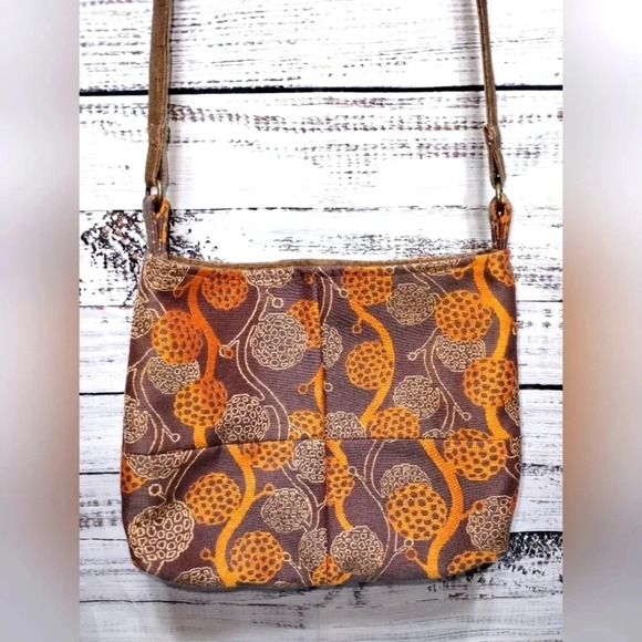 Handmade Gray and Orange Vintage Fabric Satchel‎ Crossbody Handbag 70's - Picture 7 of 7